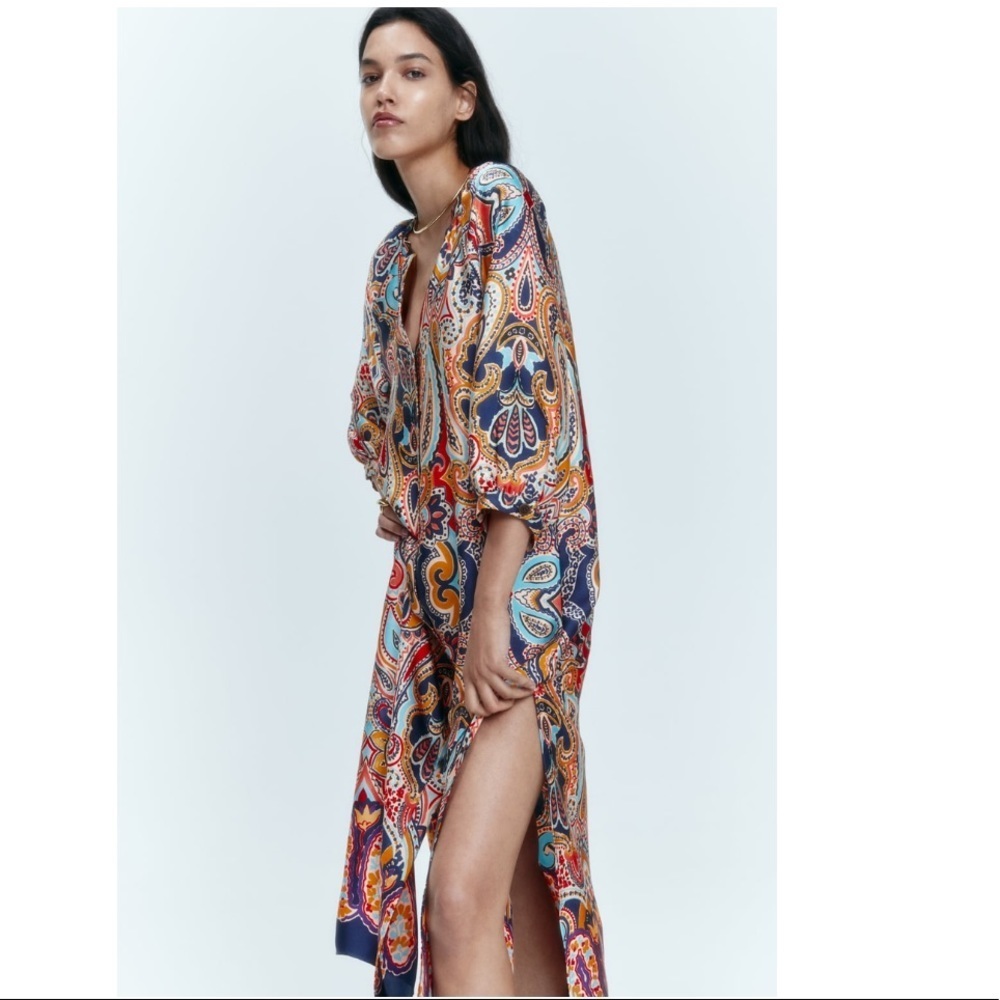 NWT Zara Boho Paisley Floral Print Fluid  MIDI /MaXi Dress - Picture 6 of 7